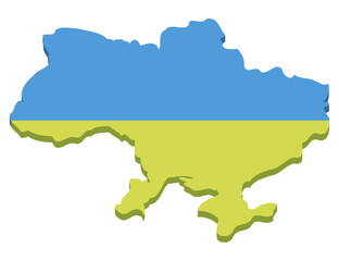 3D map of Ukraine in Ukrainian flag colors in cutout flat design style
