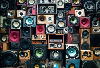 Obraz premium Vintage Audio Speakers arranged One on Top of the other