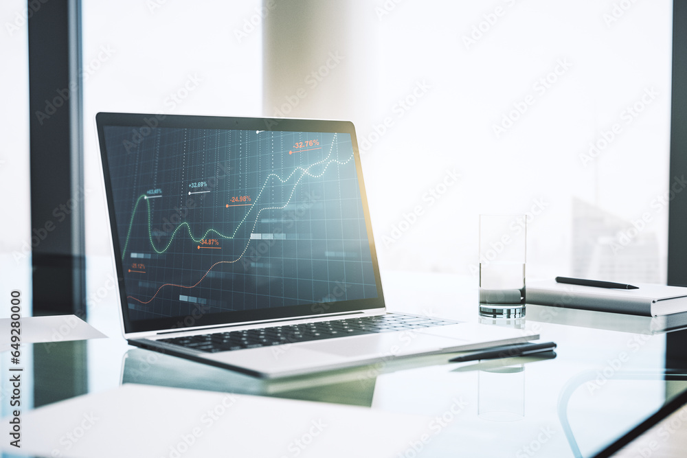 Aufkleber modern computer display with abstract graphic data spreadsheet sketch, analytics and analysis concep