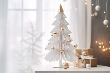 Fototapeta Alternative handmade paper christmas tree. DIY, hobby, zero waste xmas idea obraz