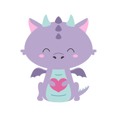 Fototapeta premium vector illustration of cute little dragon with heart