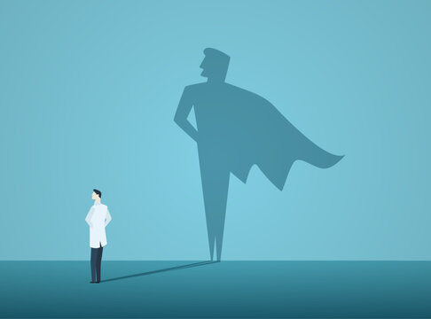 Vector of a doctor with a super hero shadow