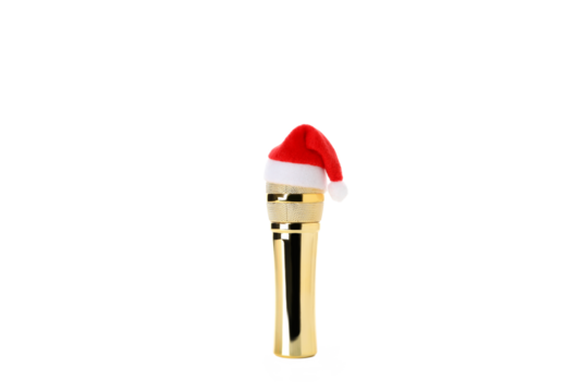 PNG, Microphone with Santa hat isolated on white background