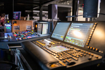 Sound mixing desk on film set