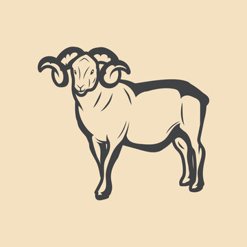 Bighorn sheep Retro vector Stock Illustration