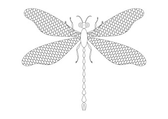 Black and White Dragonfly Clipart isolated on White Background. Coloring Page of a Dragonfly