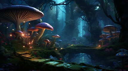 Mushroom world made with Ai generative technology - obrazy, fototapety, plakaty