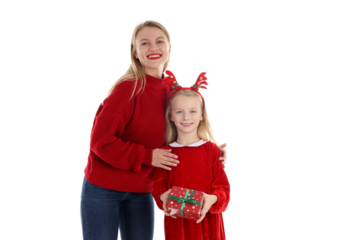PNG, Mom and daughter with gift, isolated on white background