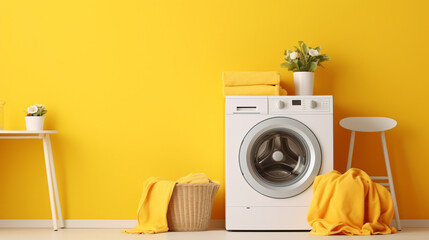 Interior of laundry room with a washing machine - obrazy, fototapety, plakaty