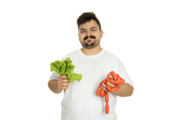 PNG, Concept of weight loss, young fat man isolated on white background