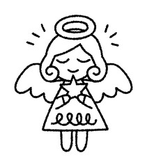 天使の手書き線画ベクターイラスト／クリスマス
