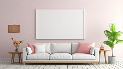 Interior poster mock up living room with colorful poster