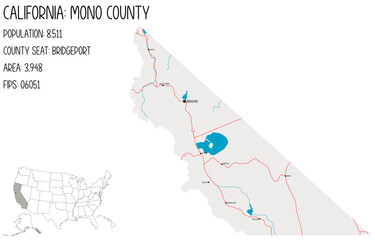 Large and detailed map of Mono County in California, USA.