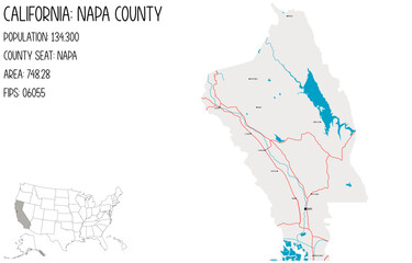 Large and detailed map of Napa County in California, USA.