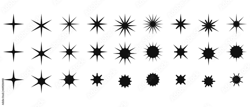 Aufkleber stars. set of editable icons. vector icons with prickly stars. flat design. a set of various spiky s