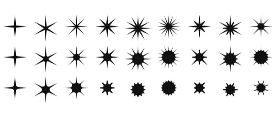 Stars. Set of editable icons. Vector icons with prickly stars. Flat design. A set of various spiky stars.