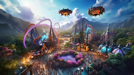 Cosmic excitement, space roller coasters, interstellar amusements, cosmic adventures, space thrill rides. Generated by AI.