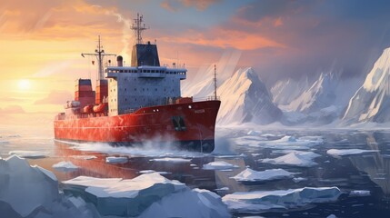 ice polar icebreaker powerful illustration north ocean, vessel russia, transportation transport ice polar icebreaker powerful
