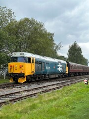 Fototapeta na wymiar Vintage diesel train on the East Lancashire railway. Taken in Ramsbottom Lancashire England. 
