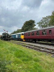 Fototapeta premium Vintage diesel train on the East Lancashire railway. Taken in Ramsbottom Lancashire England. 