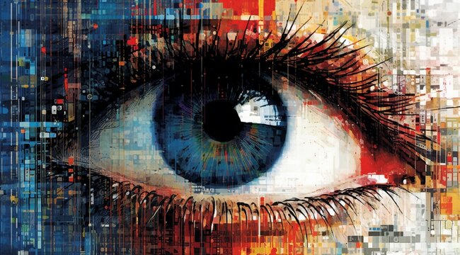 eyes andcolorful glitch that symbolize the digital era