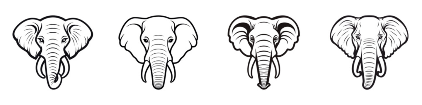 Set of elephant head silhouette. Vector illustration.