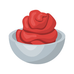 A portion of pickled ginger in a plate, horseradish, mustard for sushi, Asian cuisine. Vector illustration.