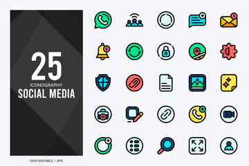 25 Social Media (Whats app) Lineal Color icons pack. vector illustration.