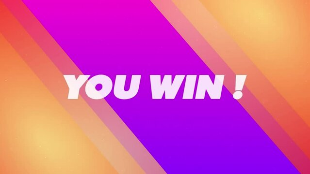Animation of you win text banner against striped pattern on purple gradient background