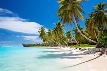 View of stunning tropical beach with palm trees on Saona Island, Dominican Republic. Perfect vacation spot. Generative AI