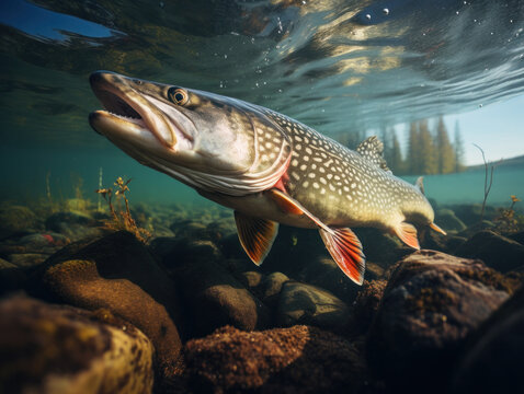 Pike in its Natural Habitat, Wildlife Photography, Generative AI