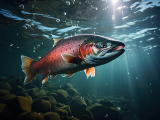 Rainbow Trout in its Natural Habitat, Wildlife Photography, Generative AI