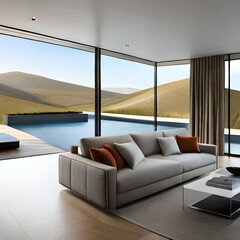 modern living room with fireplace generative AI