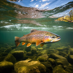 Trout in its Natural Habitat, Wildlife Photography, Generative AI