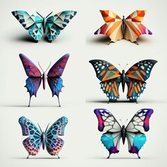 Set of colorful butterflies Isolated on white background