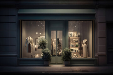 Shop window in a shopping center or boutique. Fashion showcase