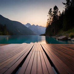 wooden pier at sunset generative AI