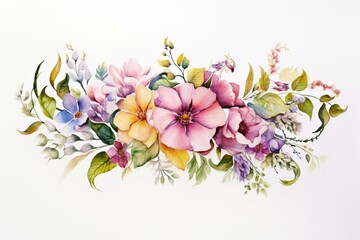 Watercolor floral garland drawing on white background. Generative AI