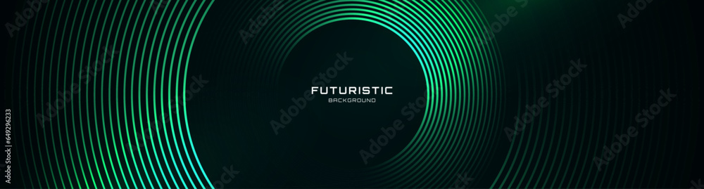 Poster 3d green techno abstract background overlap layer on dark space with glowing circles lines decoratio