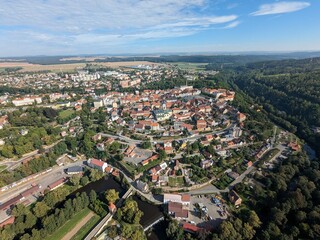 Fototapeta na wymiar Stribro historical Czech old town square and city center aerial panorama landscape view