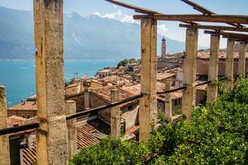 View of the lake from Limone castle, Brescia, Italy