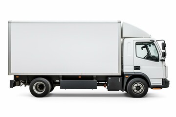 A roomy delivery truck with side view, set against a plain white backdrop. Generative AI