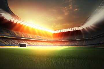 Soccer stadium with lights in the background - obrazy, fototapety, plakaty