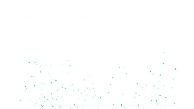 Turquoise 3D animation of confetti falling on White Green and Alpha Screen Background 4K. Celebrate the holidays. Easy to put it into your scene or video. confetti celebration, birthday party, anniver