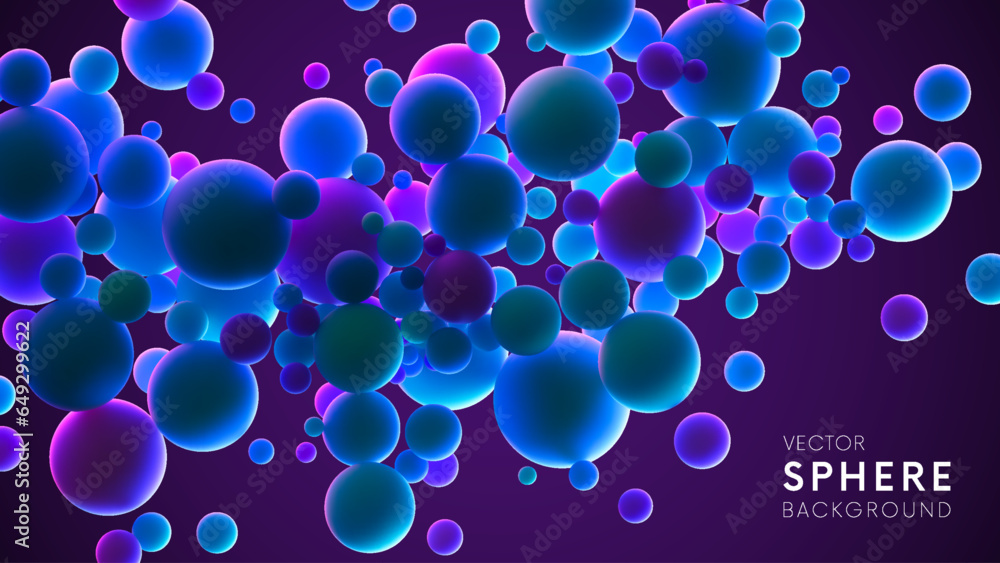 Poster abstract background with many dreamy neon flying glowing spheres. vector background for future digit