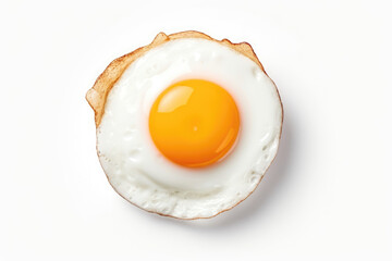 Breakfast Essential: Flat Lay of a Fried Egg, Captured from a Top View and Isolated on a Transparent White Canvas