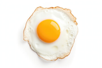 Breakfast Essential: Flat Lay of a Fried Egg, Captured from a Top View and Isolated on a Transparent White Canvas