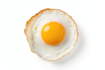 Breakfast Essential: Flat Lay of a Fried Egg, Captured from a Top View and Isolated on a Transparent White Canvas