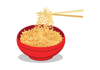 Japanese Bowl With Noodles Vector Illustration Isolated On white Background