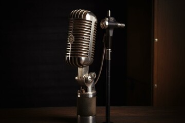 Vintage microphone for live audio production and recording. Generative AI